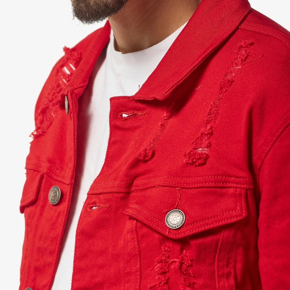 Copper Rivet Red Denim Jacket - Picture 5 of 8